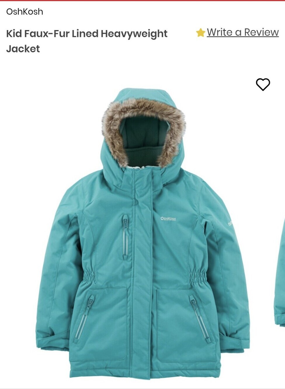 Osh Kosh Girls Winter Coat Faux-Fur Lined Heavyweight Jacket Jade Size 14 Youth